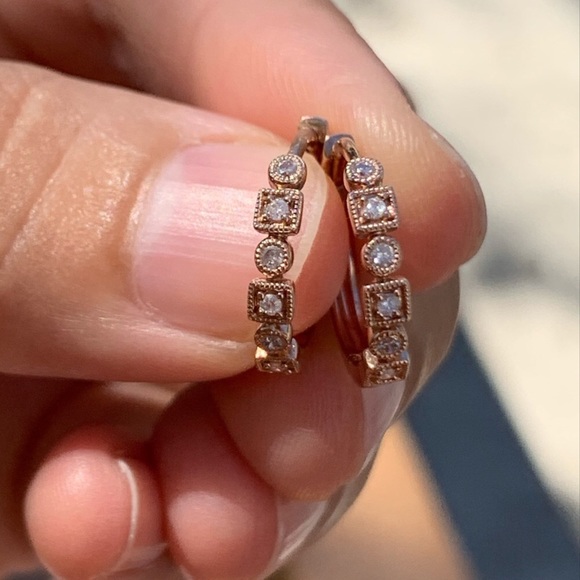 10K Rose Gold & Diamonds Double Click Earrings New - Picture 8 of 15